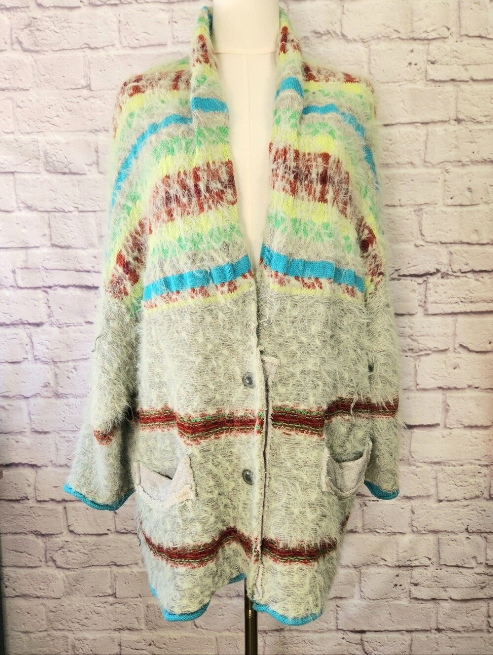 Free People Fair Weather Cardigan Gray, Blue, Red, Mint Fuzzy Soft Oversized XS